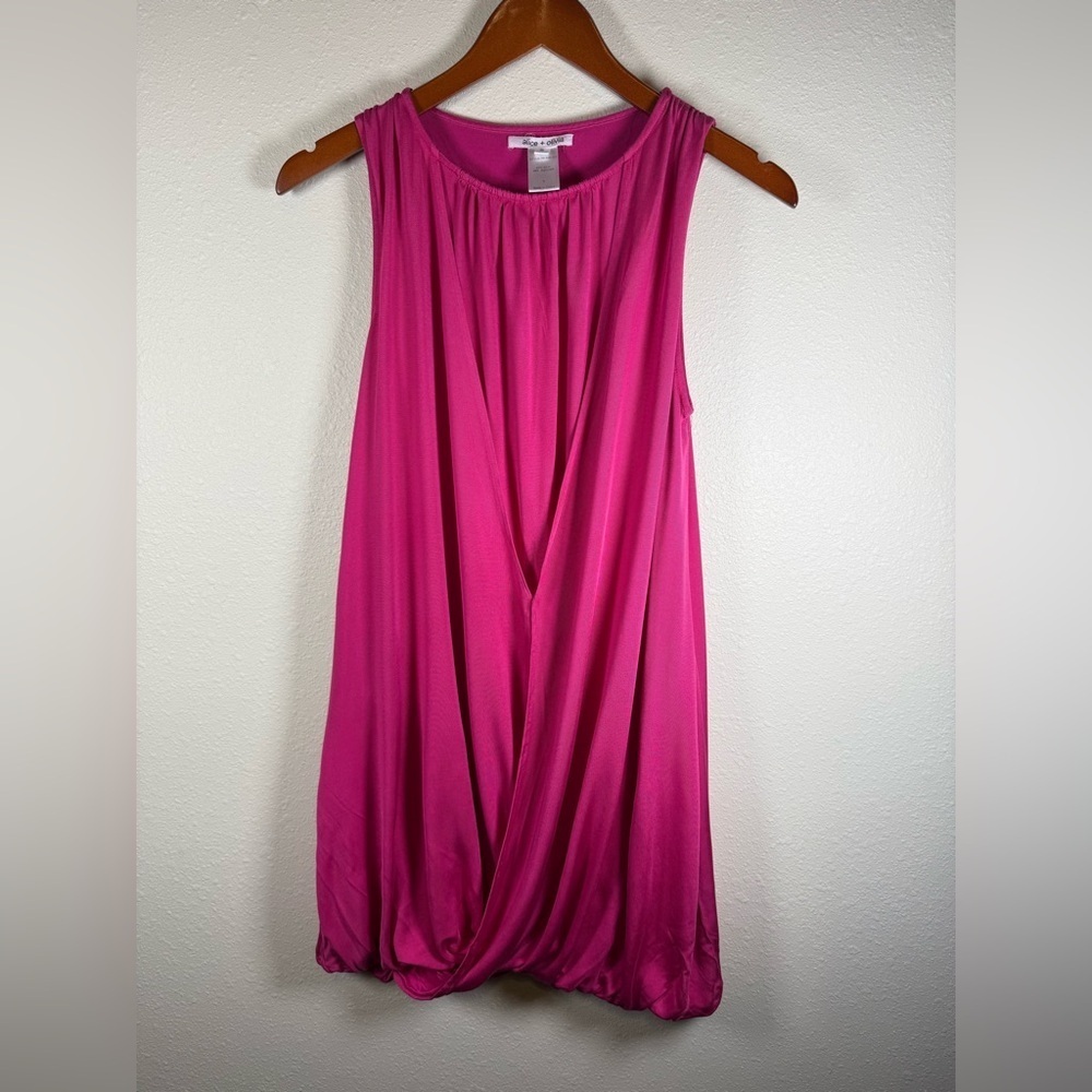 Alice + Olivia Sleeveless Hot Pink Twist Front Silk Blend Bubble Dress S